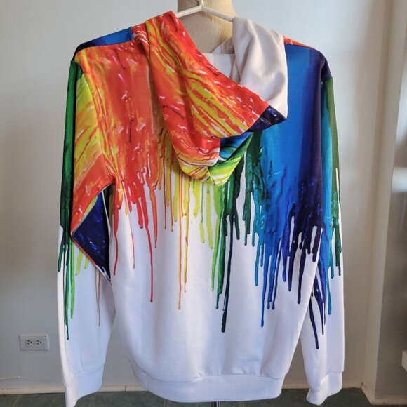 NWT - Rainbow Print on White Cotton Unisex Hoodie – Size Large - Picture 10 of 14